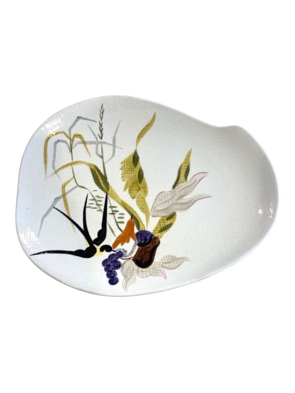 Vintage Red Wing pottery Capistrano Ceramic Leaf-Shaped Serving Platter With Bir